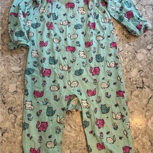 Gymboree Teal and Pink Cat Print Kids Footie 12-18 months